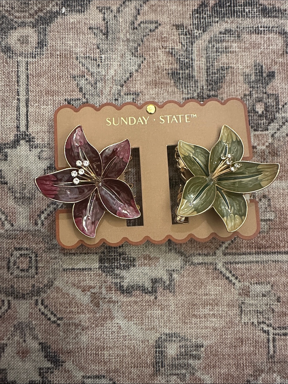 Sunday State Enameled Floral Metal Hair Clip Set of 2